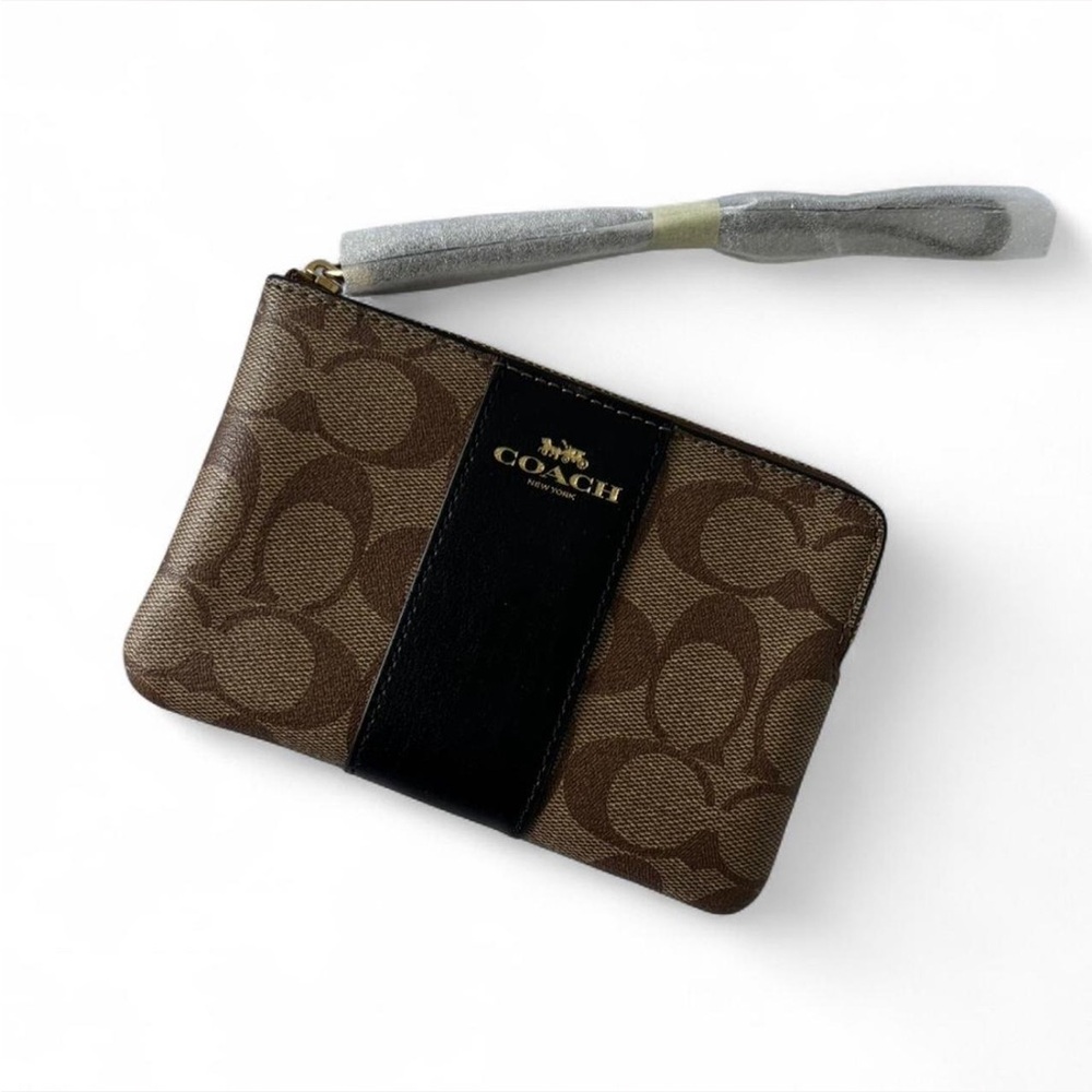 Coach Signature Brown and Black Wristlet